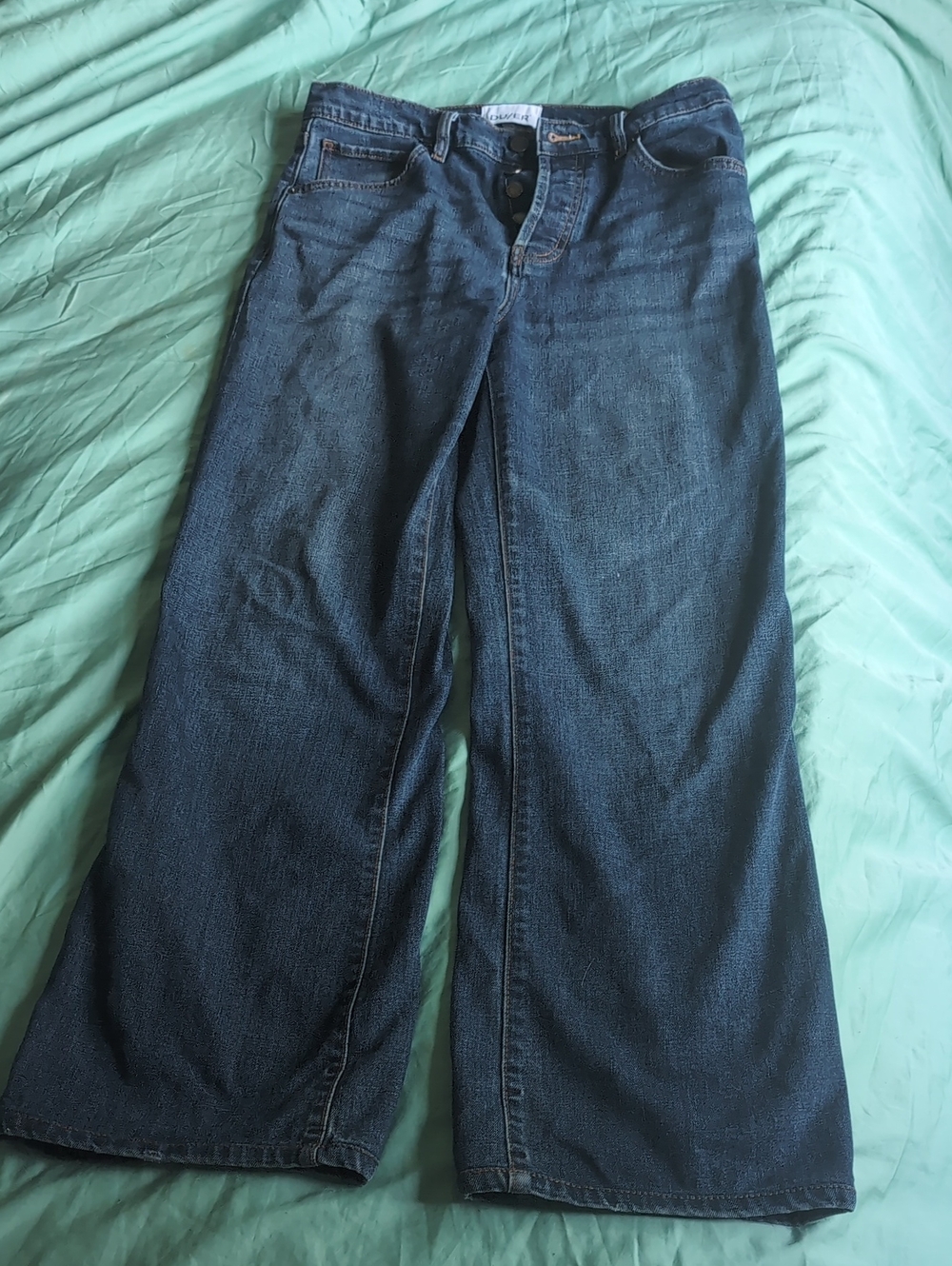 Duer, High-Rise, Button-fly, Wide Leg Jeans in Dark Blue
